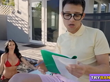 BANGBROS - Big Tit MILF Danae Mari Interrupts Nerdy Stepson'_s Study Session For Sex